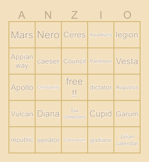 Ancient Rome bingo! Bingo Card