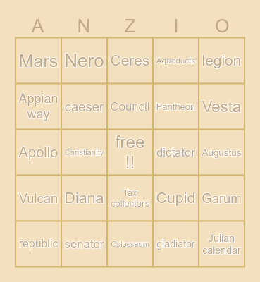Ancient Rome bingo! Bingo Card