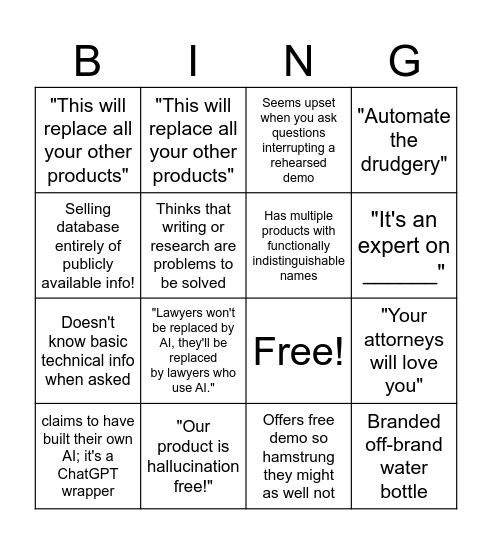 AALL Vendor Hall Bingo Card