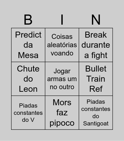a luta mais fodástica. Bingo Card
