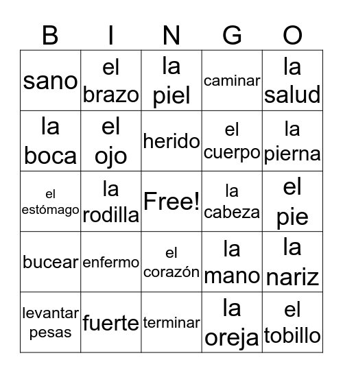 La Salud Bingo Card