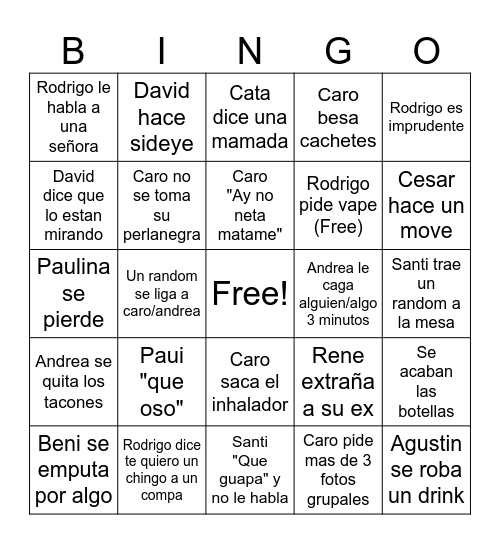 Peda caro Bingo Card