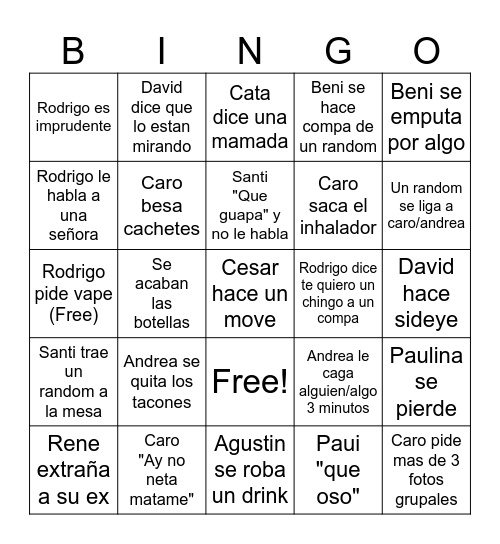 Peda caro Bingo Card