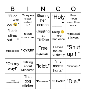 Calling/Texting Lisy bingo Card
