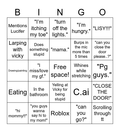 Calling kade bingo Card