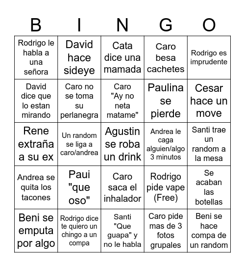 Peda caro Bingo Card