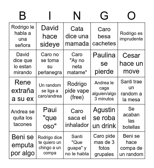 Peda caro Bingo Card