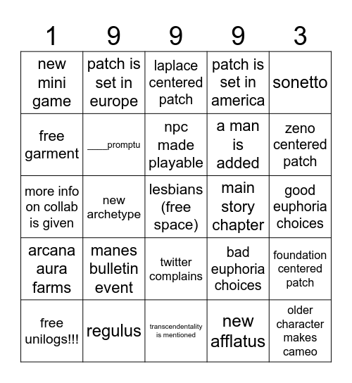 r1999 new update bingo Card