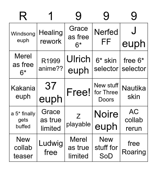 r99 3rd anni bingo Card