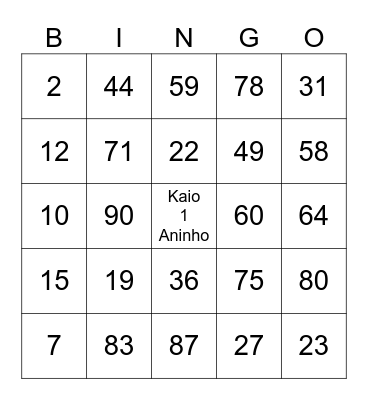 Safari do Kaio Bingo Card