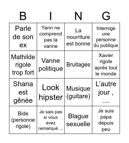 SOIRÉE STAND UP Bingo Card
