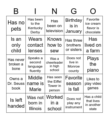 Get to Know Your Neighbor Bingo Card