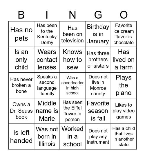 Get to Know Your Neighbor Bingo Card