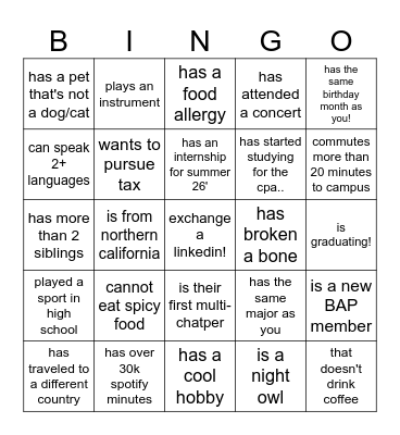 find someone who... Bingo Card