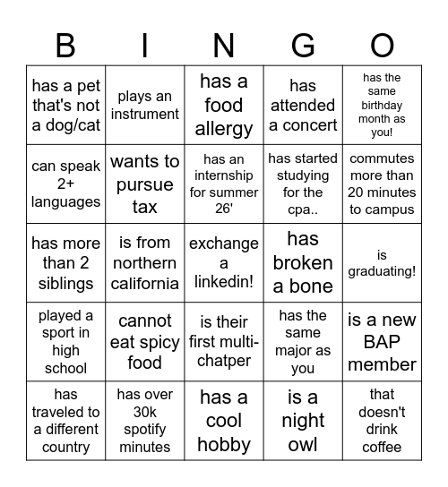 find someone who... Bingo Card