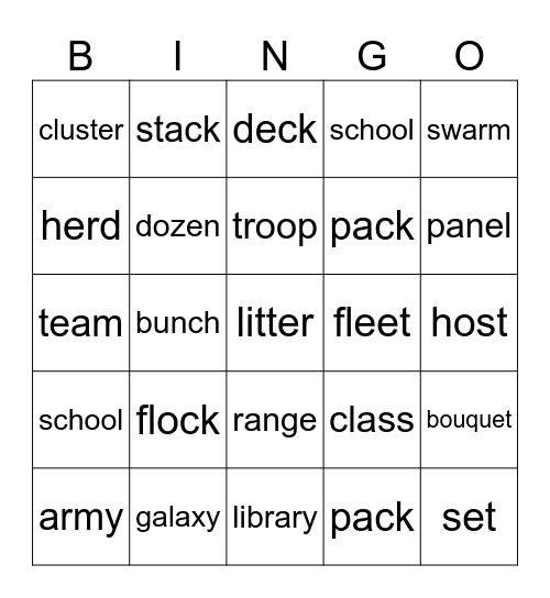 Collective Nouns Bingo Card