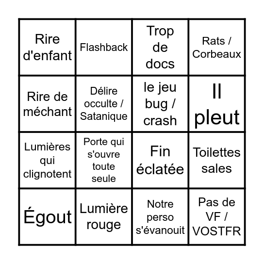 GUGUX'S HORROR BINGO Card