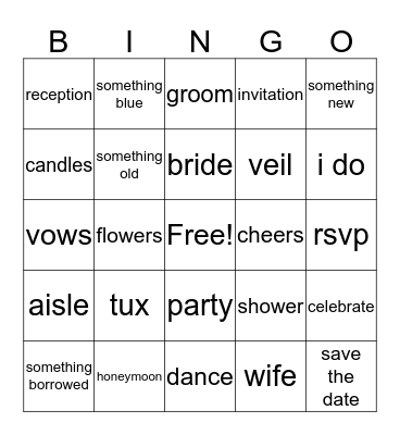 Wedding Bingo Card