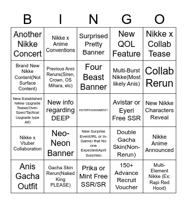 NIKKE 3.5 ANNIVERSARY BINGO CARD Bingo Card