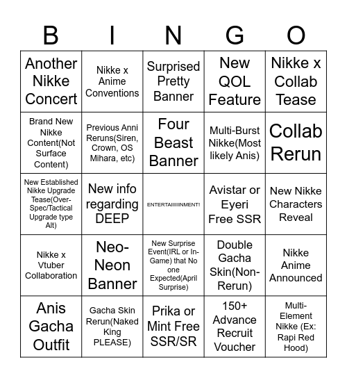 NIKKE 3.5 ANNIVERSARY BINGO CARD Bingo Card