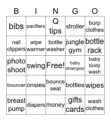 Baby Olivia's Baby Shower Bingo Card