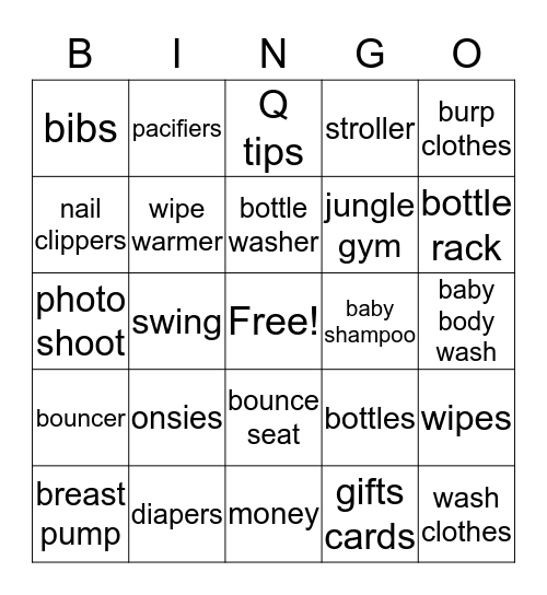 Baby Olivia's Baby Shower Bingo Card