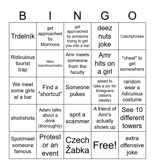 Prague Hangout Bingo Card