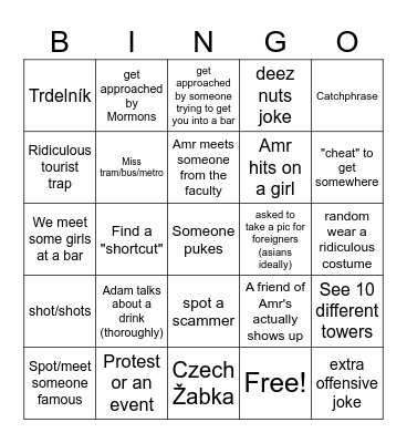 Prague Hangout Bingo Card