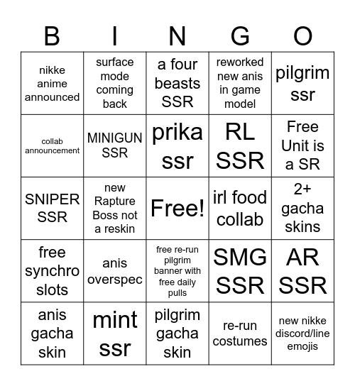 Nikke Anni Bingo 3.5 Bingo Card