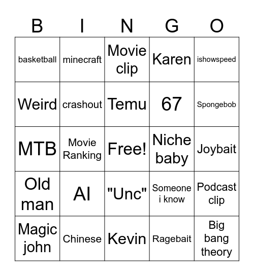 Instagram Bingo Card