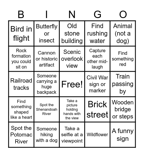 Harper’s Ferry Bingo Card