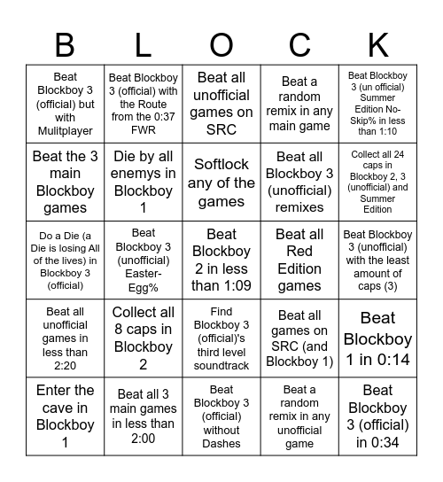 Blockboy Series Bingo Card
