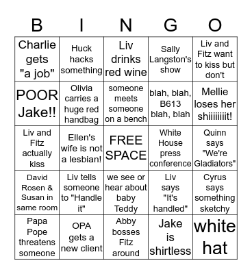 SCANDAL Bingo Season 6 Premier Bingo Card