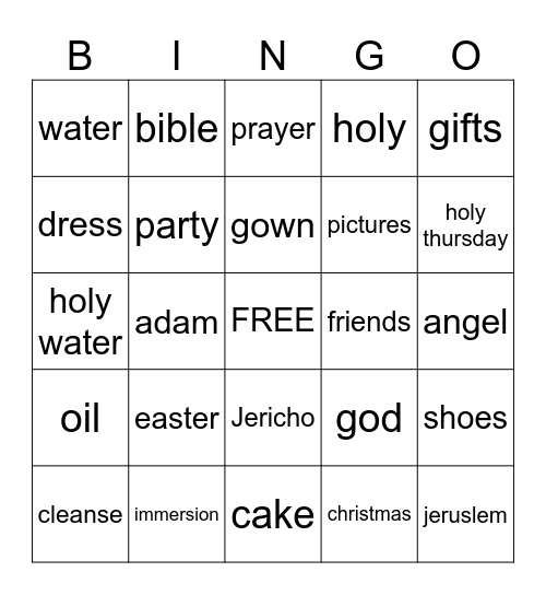 Baptism BINGO Card