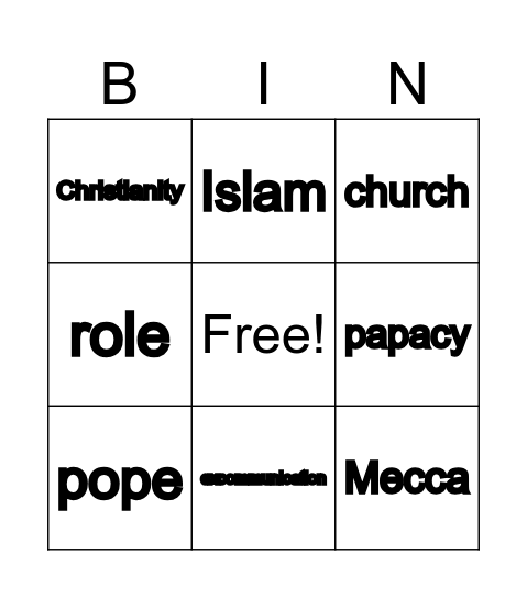 Christianity and Islam Bingo Card