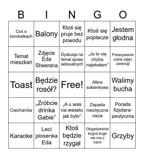 Panieński Gabryni Bingo Card