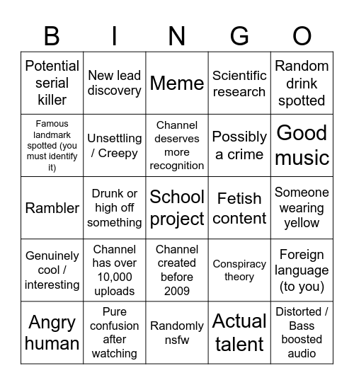 Youtube's Recycle Bin [KVN AUST] NoFreeSpace Bingo Card
