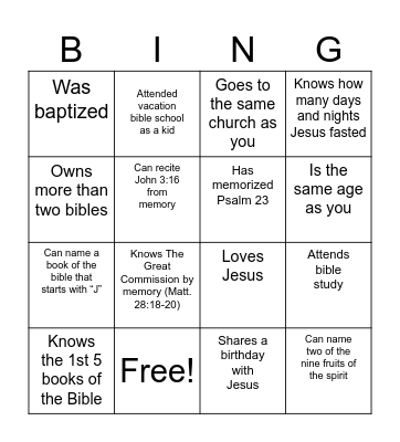 Christian Bingo! Find someone who... Bingo Card