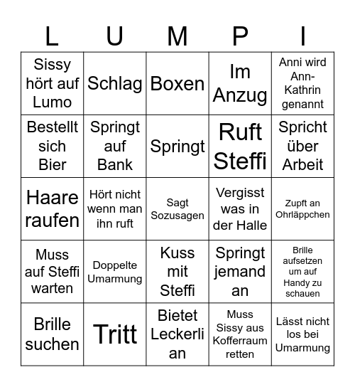 Lumpi Bingo Card