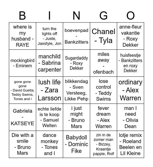 Muziek bingocalm Bingo Card
