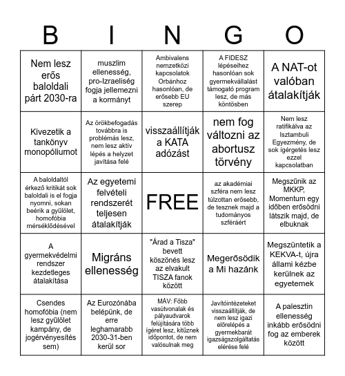 Magyarország TISZA kormány alatt 2026-2030 Bingo Card