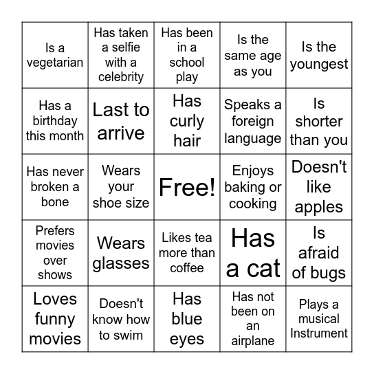 Find the Guest Bingo Card