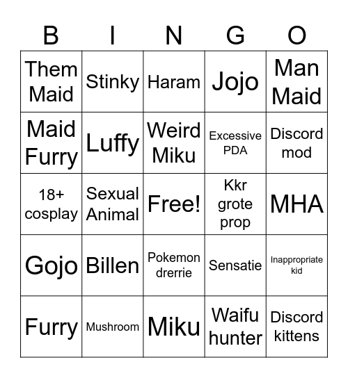 ANIMEGOON Bingo Card