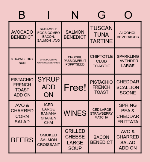 SPRING ITEMS Bingo Card