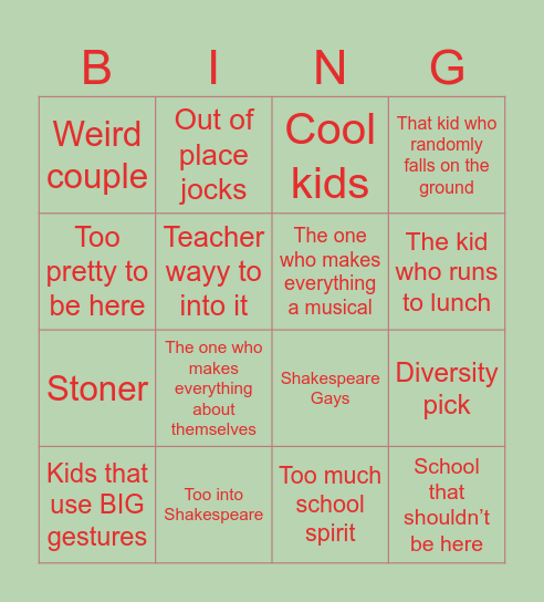 Weird Theater kid bingo Card