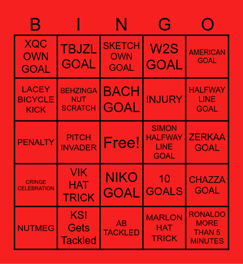SIDEMEN CHARITY MATCH Bingo Card
