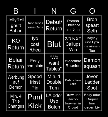 Wrestlemania 2026 Bingo Card