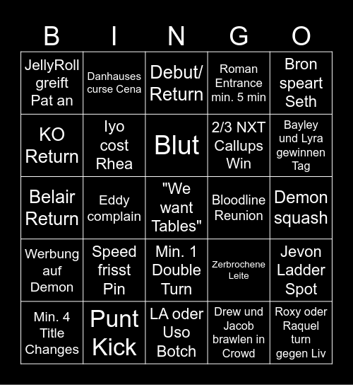 Wrestlemania 2026 Bingo Card