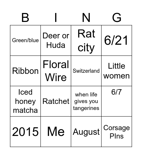 Judy’s Bingo Card