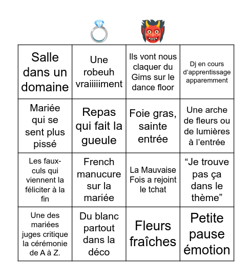 4 mariage de l’enfer Bingo Card